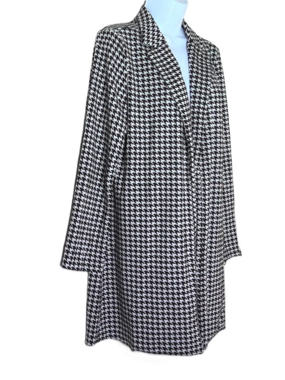 Joan Vass New York Long Cardigan Jacket Black & White Houndstooth Open Front L